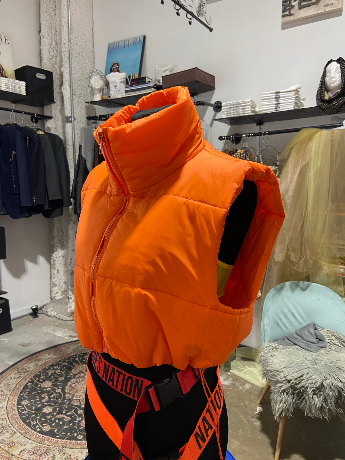 NEON ORANGE PUFFER VEST SAMPLE