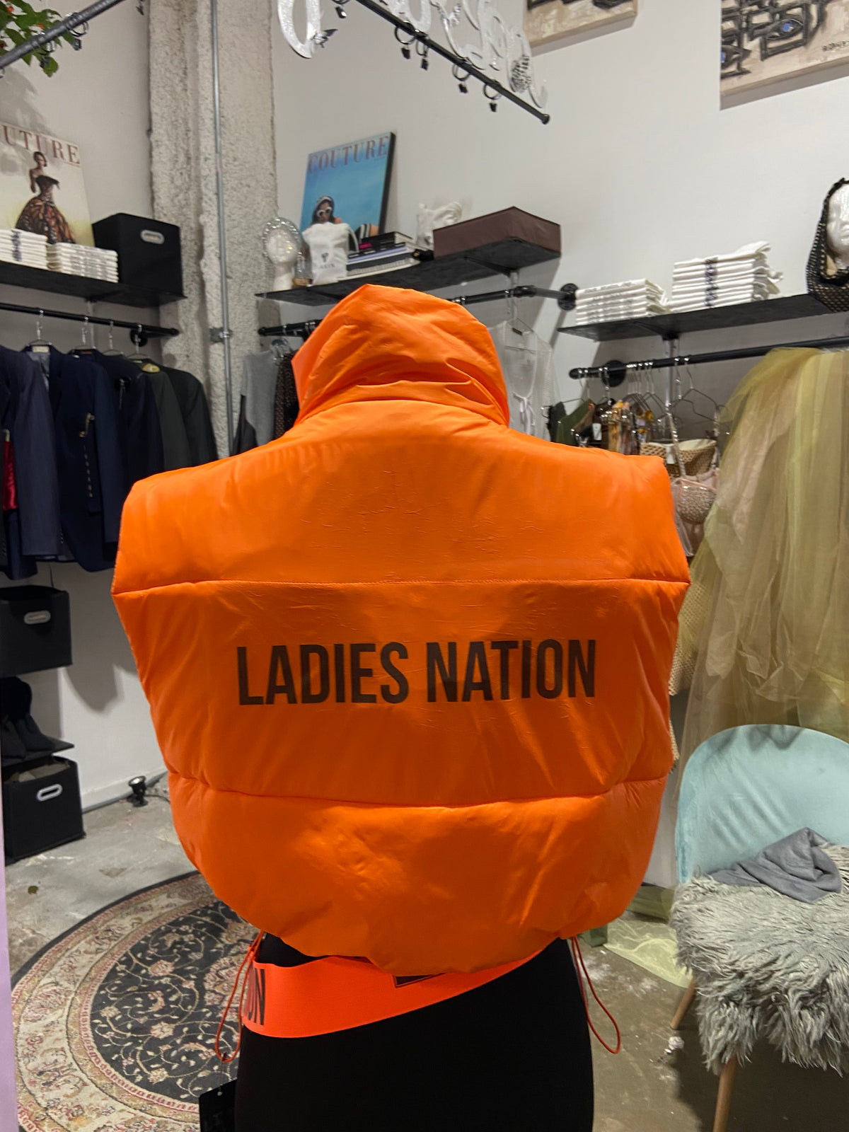 NEON ORANGE PUFFER VEST SAMPLE