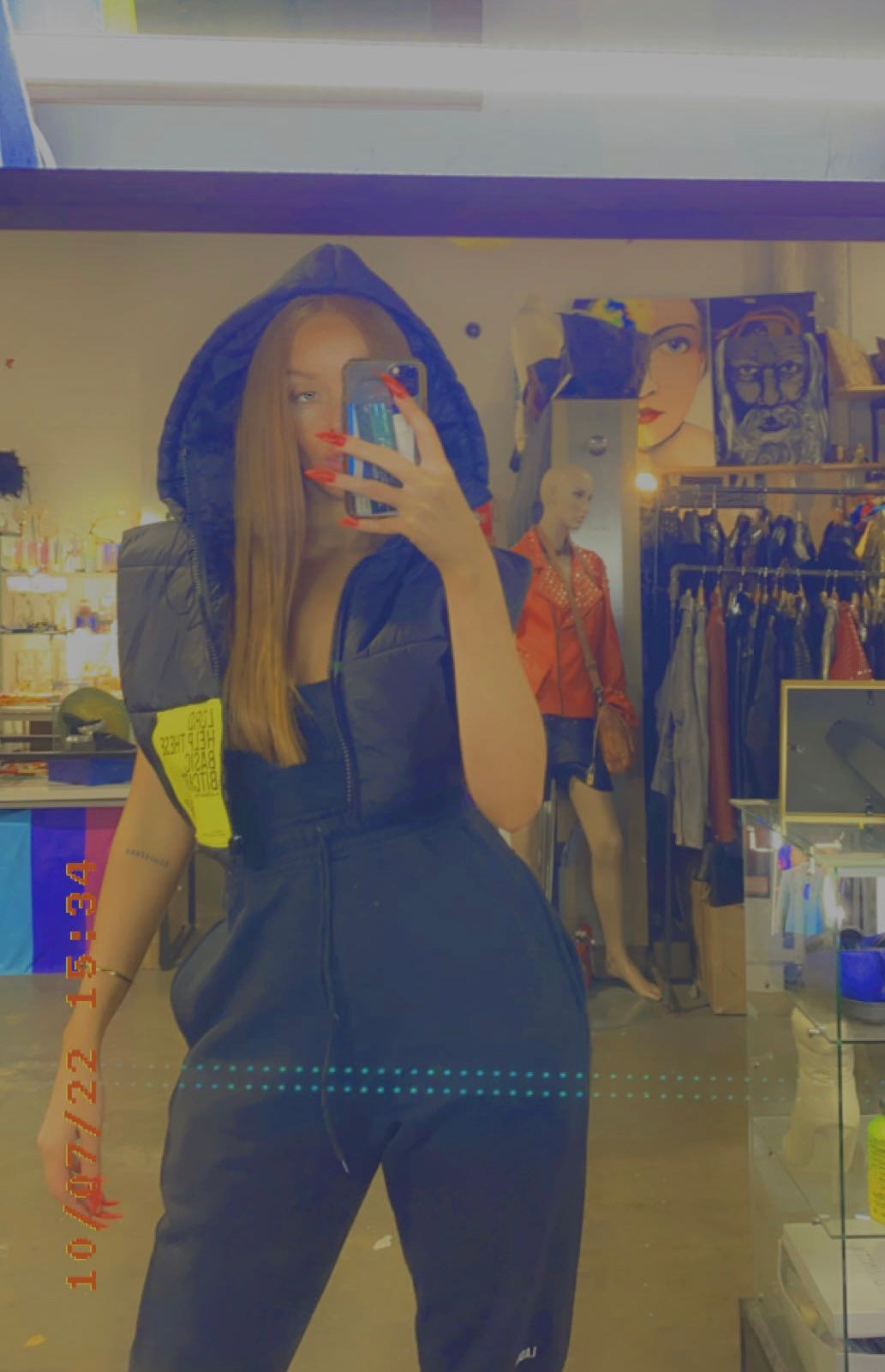 Black Basic Bitch Puffer Hood Vest