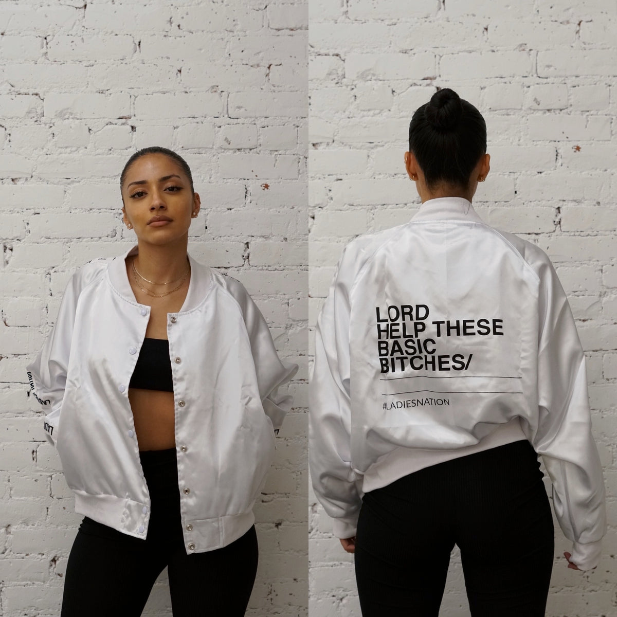 Basic Bishes Satin Varsity Jacket White