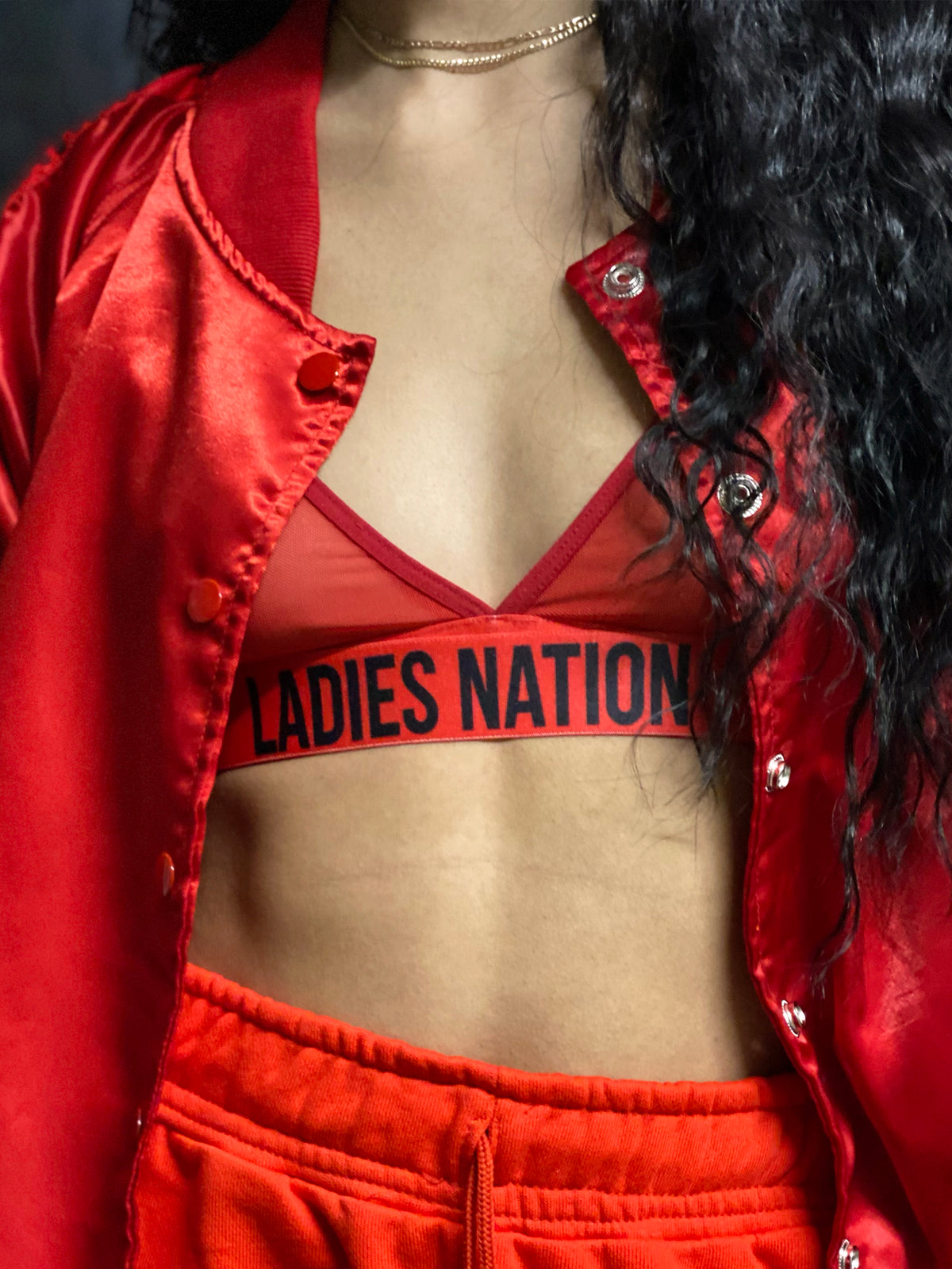 Basic Bishes Satin Varsity Jacket Red