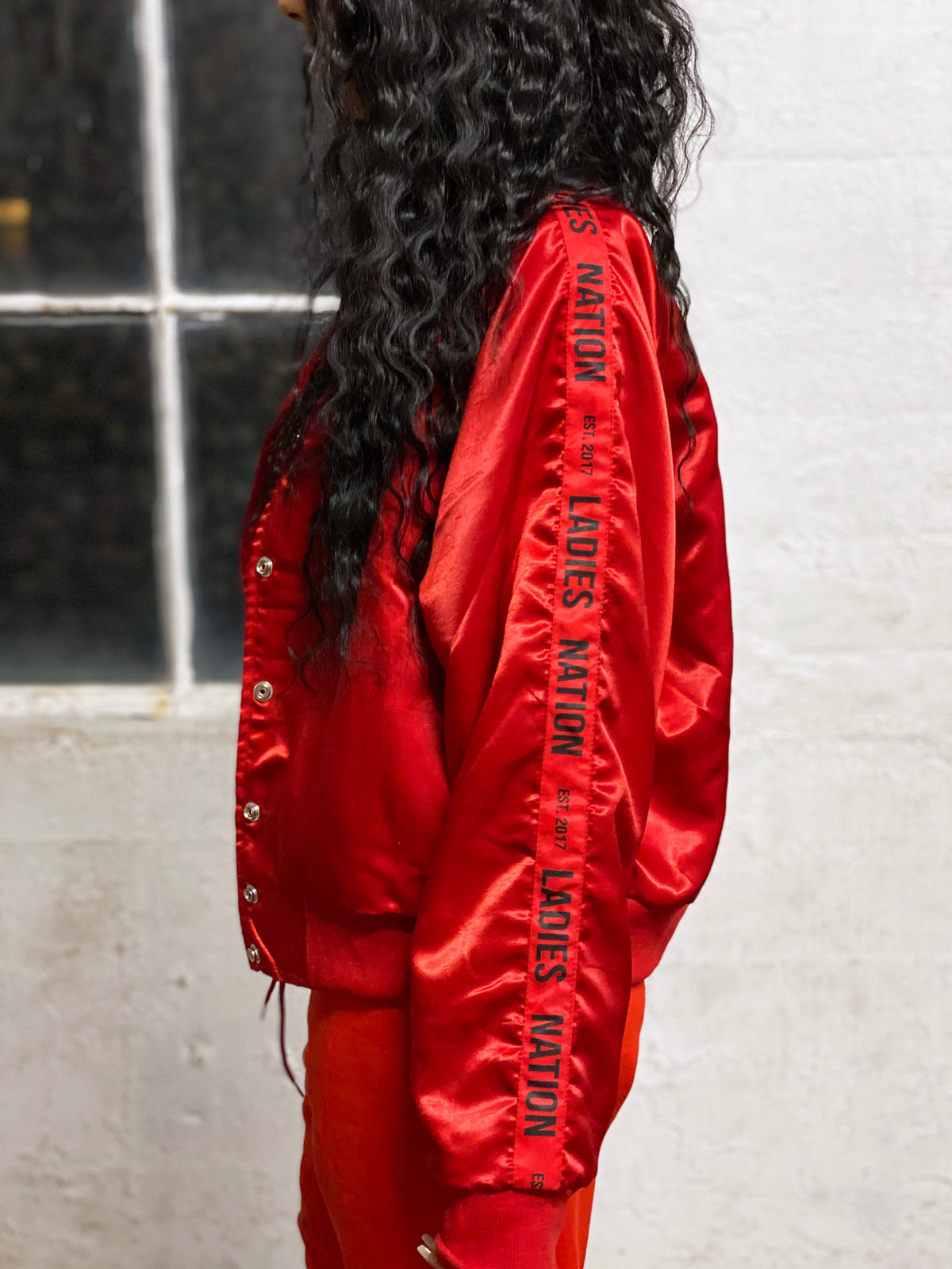 Basic Bishes Satin Varsity Jacket Red