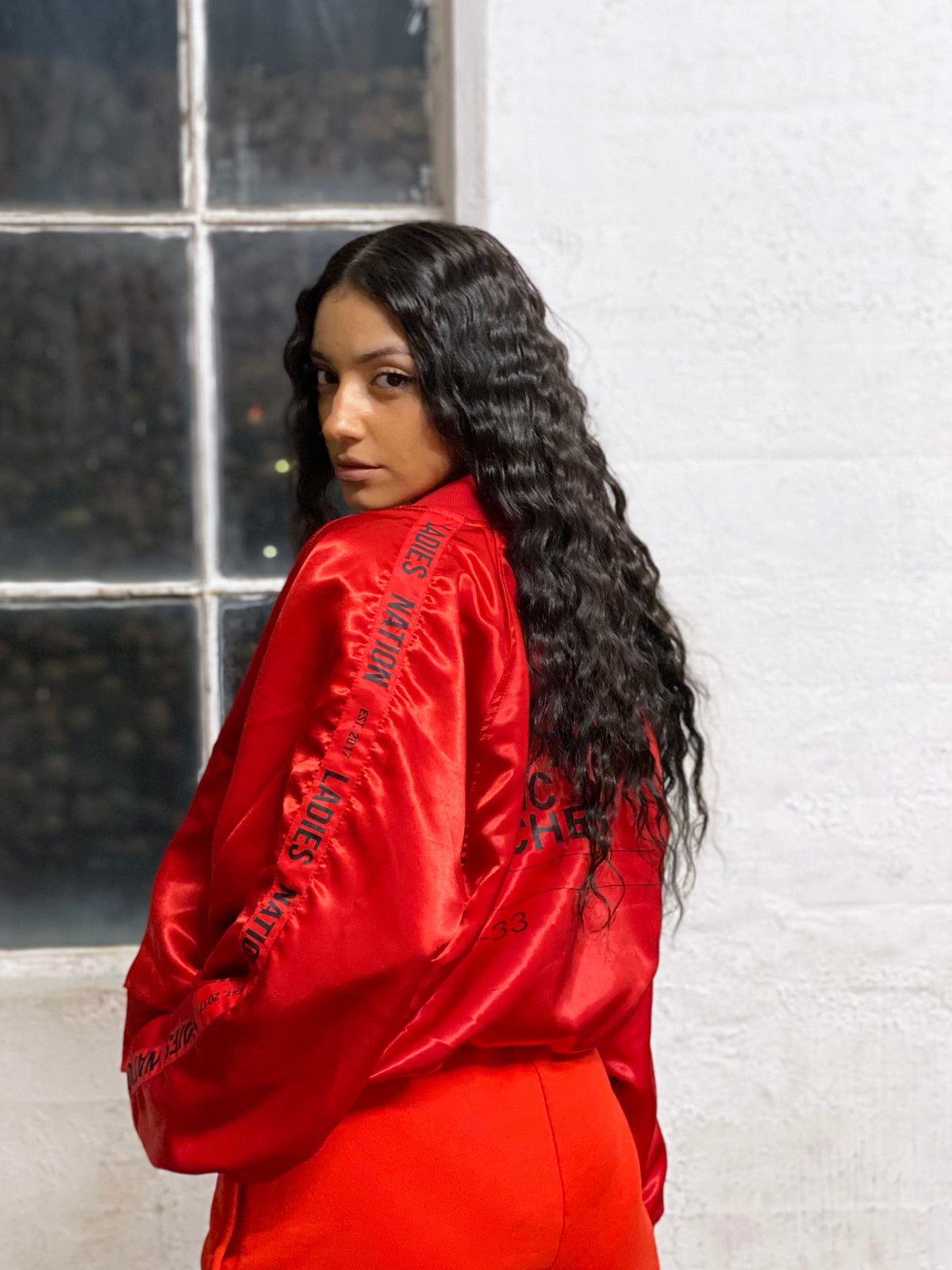 Basic Bishes Satin Varsity Jacket Red