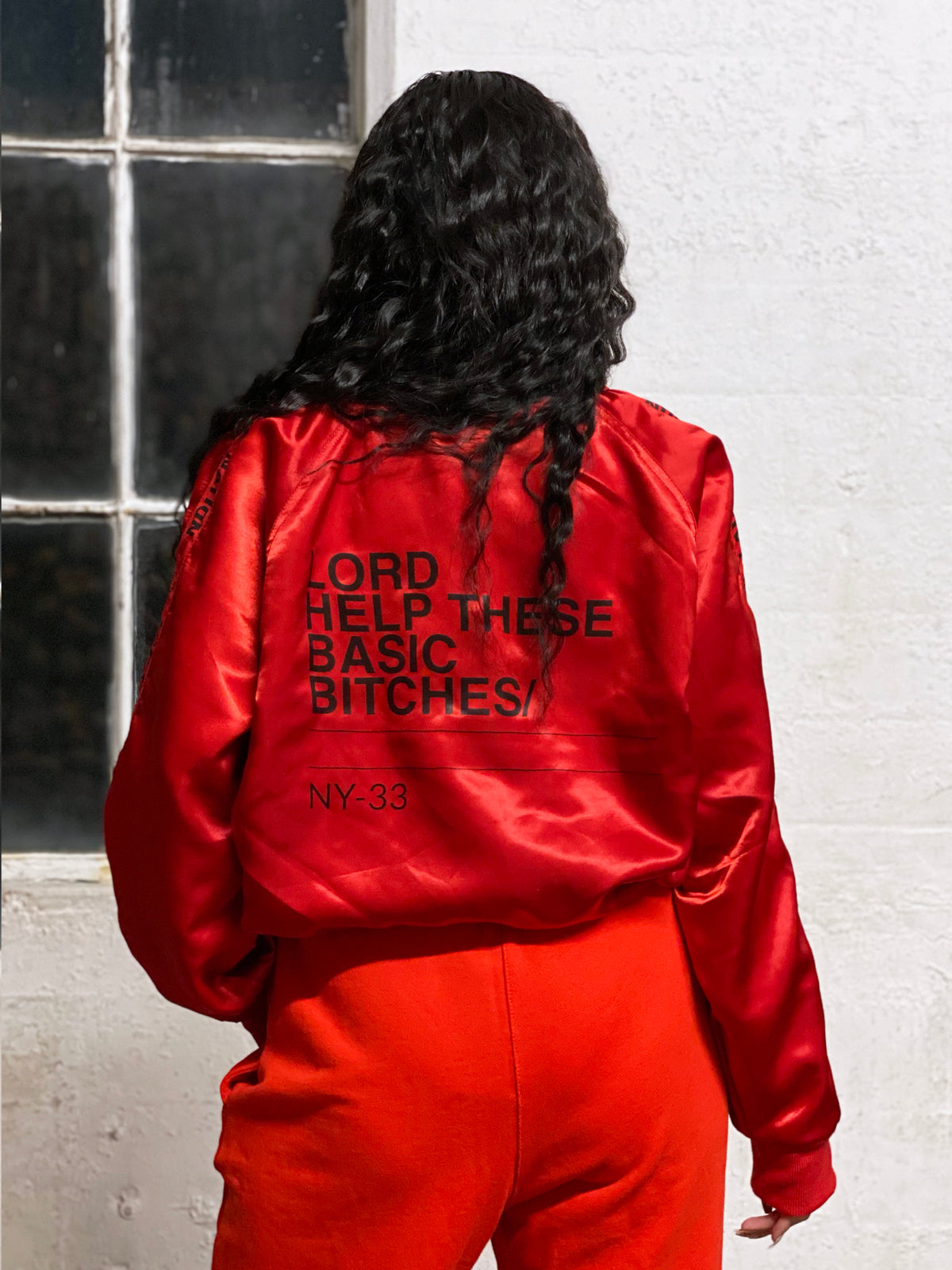 Basic Bishes Satin Varsity Jacket Red